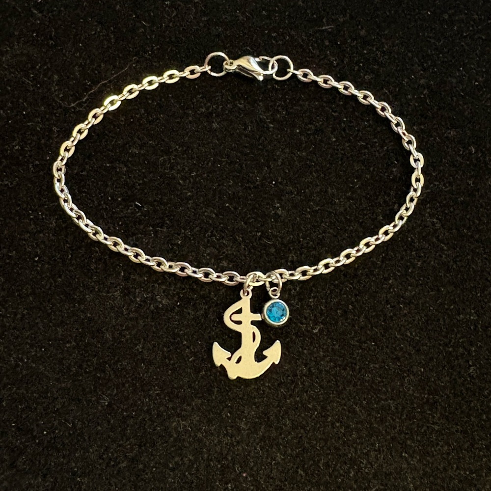 Nautical Anchor Charm Bracelet or anklet with birthstone charm